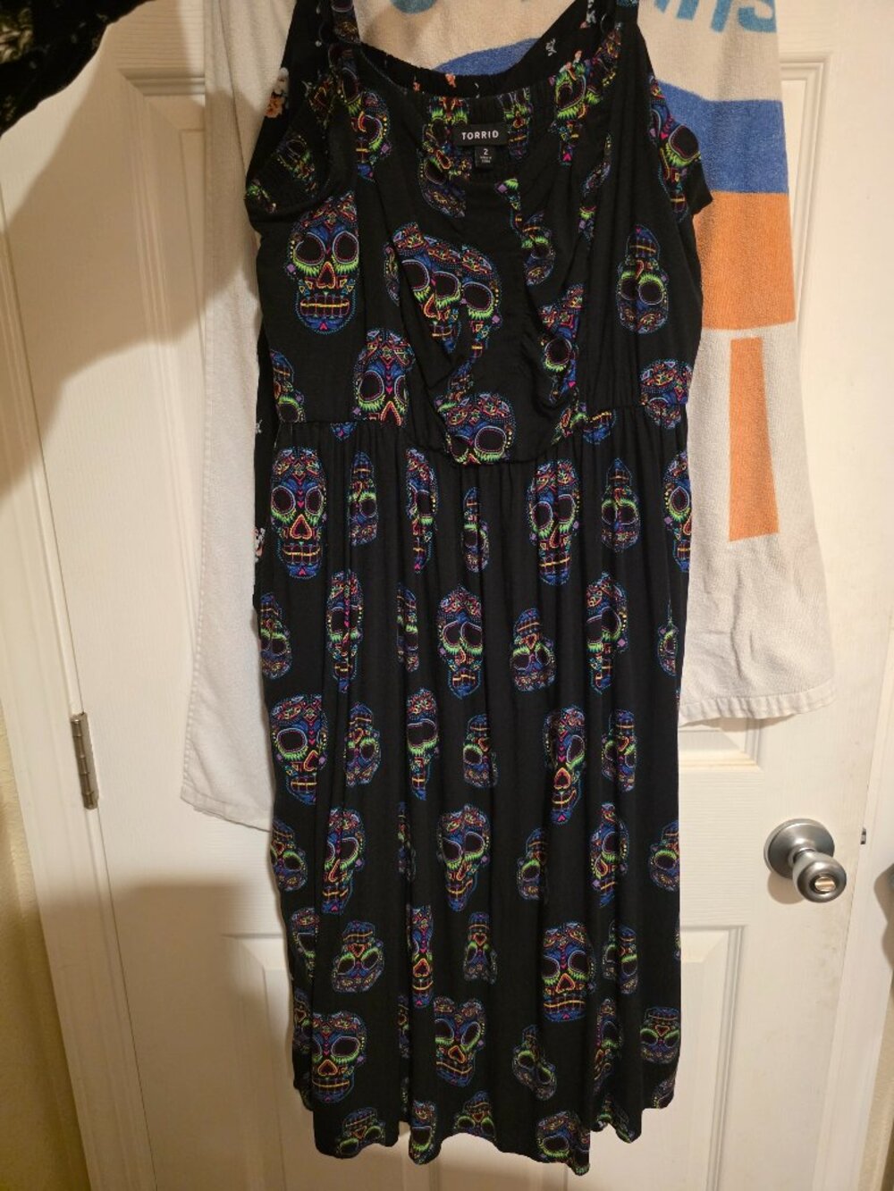 Torrid Black Neon Sugar Skull Challis Cami Dress Pockets Alt Goth Size 2